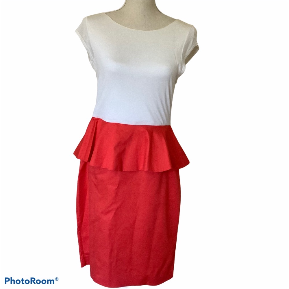 Alice and Olivia 🌵 White & Tangerine Peplum Dress - Picture 1 of 9